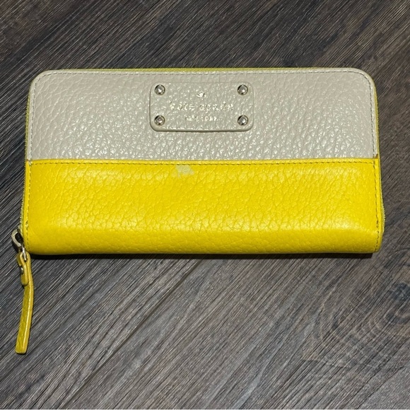 Kate Spade Yellow/Beige Leather Grove Court Lacey Zip Around Wallet - Picture 1 of 8